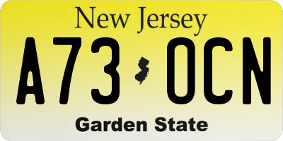 NJ license plate A73OCN