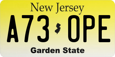 NJ license plate A73OPE