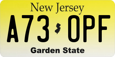 NJ license plate A73OPF