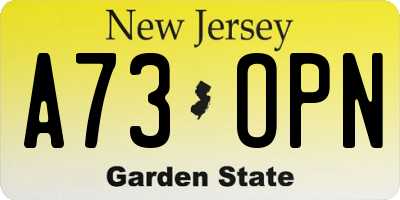 NJ license plate A73OPN