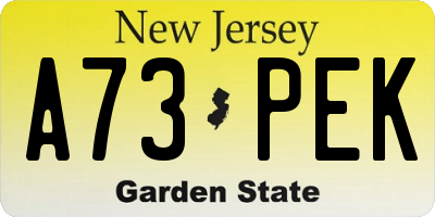NJ license plate A73PEK