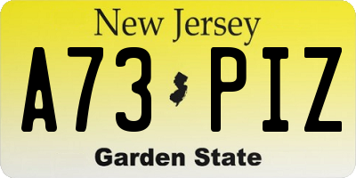 NJ license plate A73PIZ