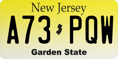 NJ license plate A73PQW