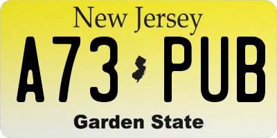 NJ license plate A73PUB