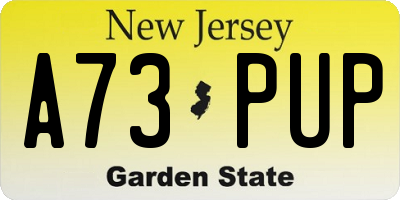 NJ license plate A73PUP
