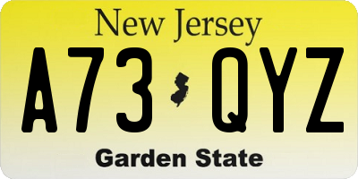 NJ license plate A73QYZ