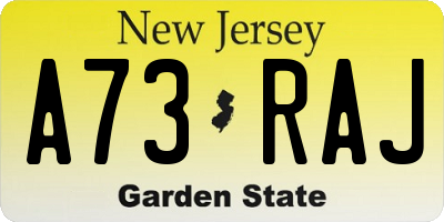 NJ license plate A73RAJ