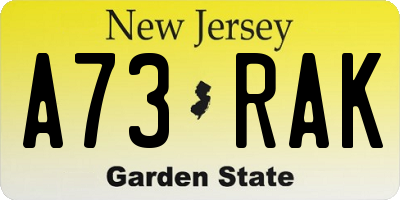 NJ license plate A73RAK
