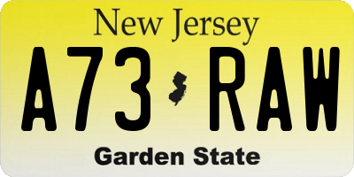 NJ license plate A73RAW