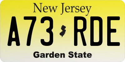 NJ license plate A73RDE