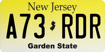 NJ license plate A73RDR