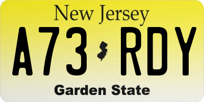 NJ license plate A73RDY