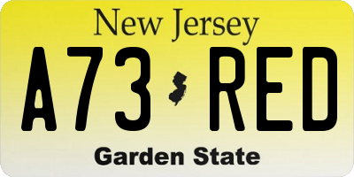 NJ license plate A73RED