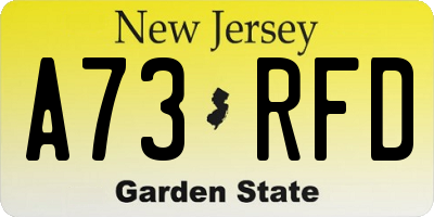 NJ license plate A73RFD