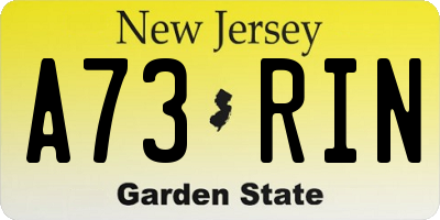 NJ license plate A73RIN
