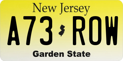 NJ license plate A73ROW