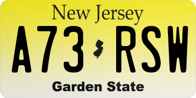 NJ license plate A73RSW