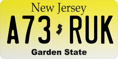 NJ license plate A73RUK