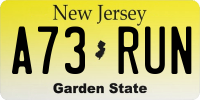 NJ license plate A73RUN