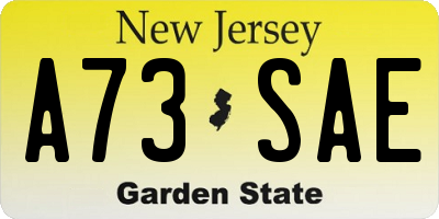 NJ license plate A73SAE
