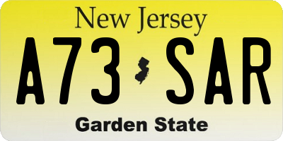 NJ license plate A73SAR