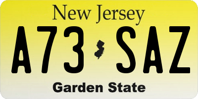 NJ license plate A73SAZ
