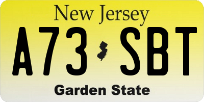 NJ license plate A73SBT