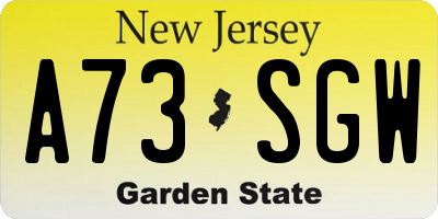 NJ license plate A73SGW