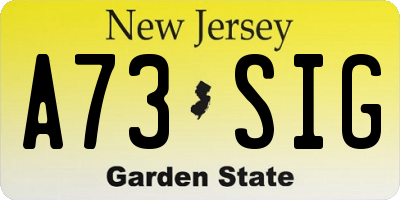 NJ license plate A73SIG