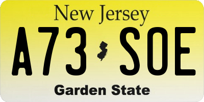 NJ license plate A73SOE