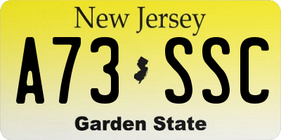 NJ license plate A73SSC