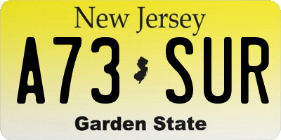 NJ license plate A73SUR
