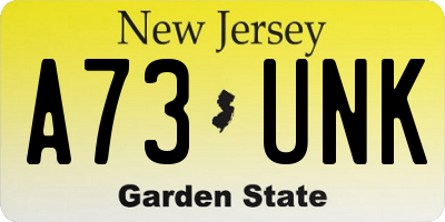 NJ license plate A73UNK