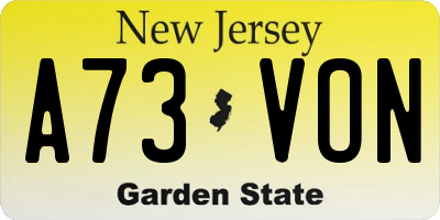 NJ license plate A73VON