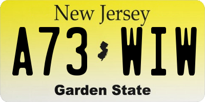 NJ license plate A73WIW