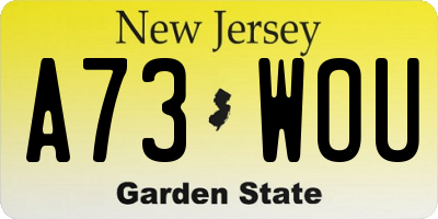 NJ license plate A73WOU