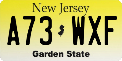 NJ license plate A73WXF
