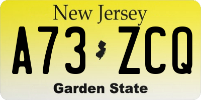 NJ license plate A73ZCQ