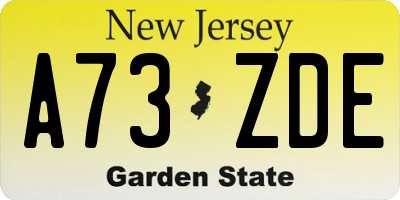 NJ license plate A73ZDE