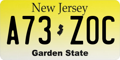 NJ license plate A73ZOC
