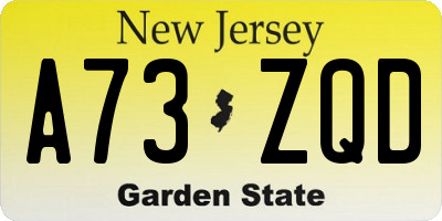NJ license plate A73ZQD