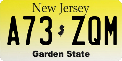 NJ license plate A73ZQM