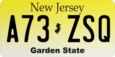 NJ license plate A73ZSQ
