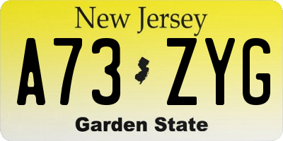 NJ license plate A73ZYG