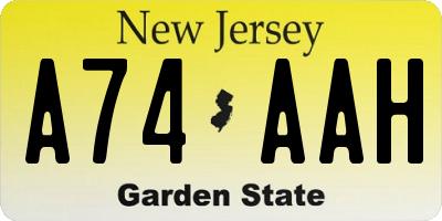 NJ license plate A74AAH