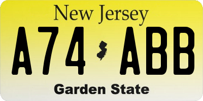 NJ license plate A74ABB