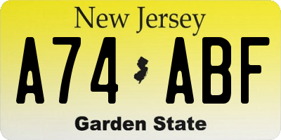 NJ license plate A74ABF