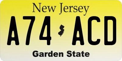 NJ license plate A74ACD