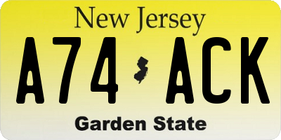 NJ license plate A74ACK