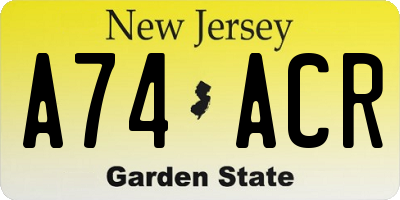 NJ license plate A74ACR